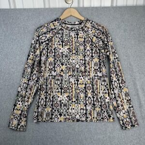 Title Nine Top Womens M Purple Gold Geometric Long Sleeve Performance Golf USA